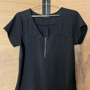 Black V-Neck Women's Top